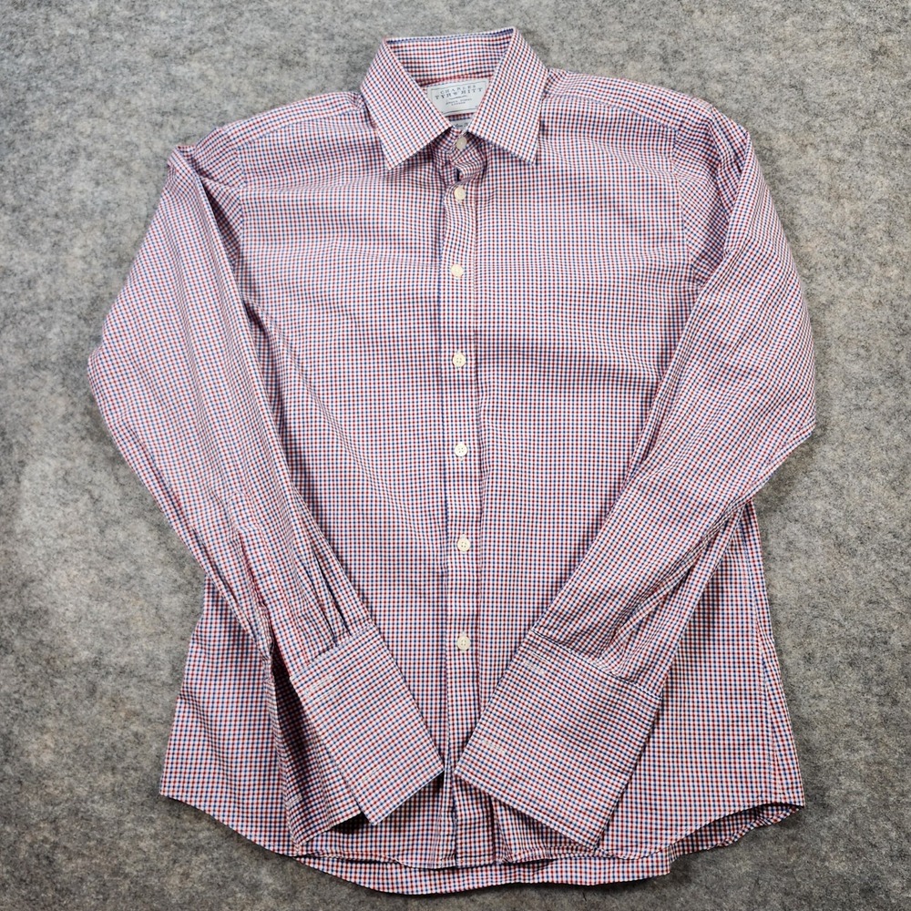 Charles Tyrwhitt Shirt Men 16/35 in Long Sleeve Red White Blue Slim‎ French Cuff